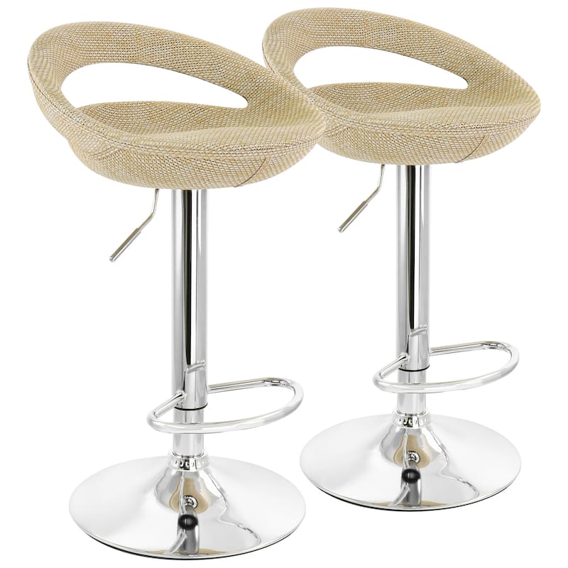 Rattan Barstool with Adjustable Base Set of 2 - Beige