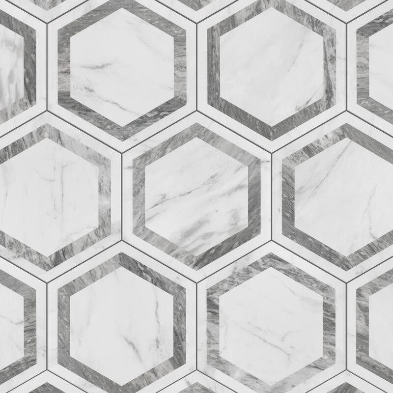 Merola Tile Marbilia Hex Venato Grey Geo with Biotech 11" x 13" Porcelain Floor and Wall Tile - Case (14 Tiles)