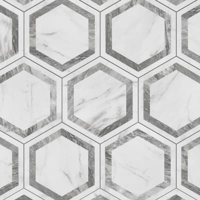 Merola Tile Marbilia Hex Venato Grey Geo with Biotech 11" x 13" Porcelain Floor and Wall Tile