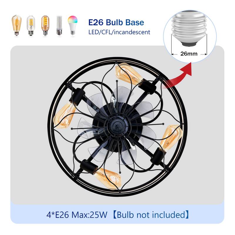 20" Lotus Fabric Farmhouse Bladeless Ceiling Fan w/ Remote Contro, NOT Included Bulbs