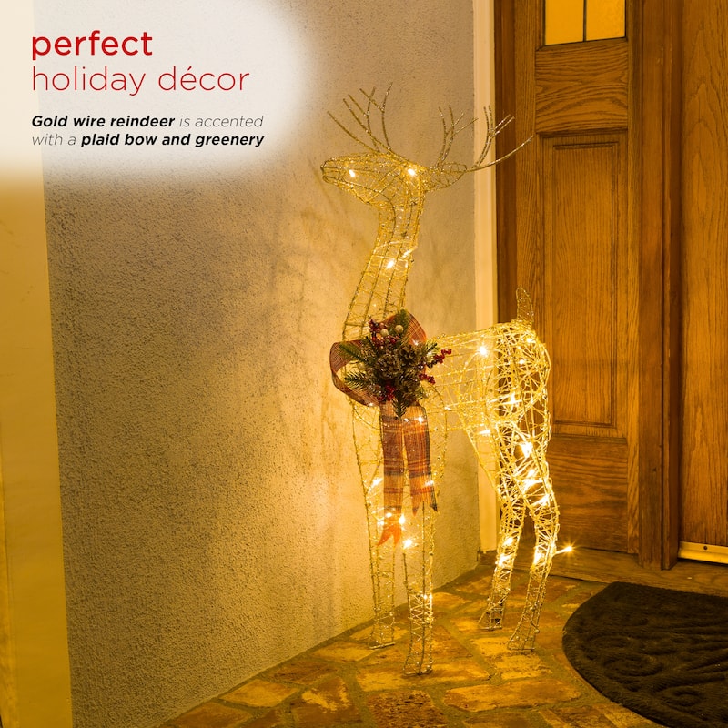 Alpine Corporation Gold Wire Holiday Decor Reindeer with Warm White LED Lights