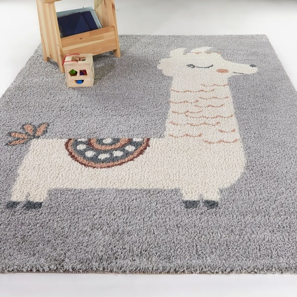 slide 2 of 5, Mod-Tod Cid Kids Llama Shag Area Rug - 5'3" x 7' 5'3" x 7' - Grey