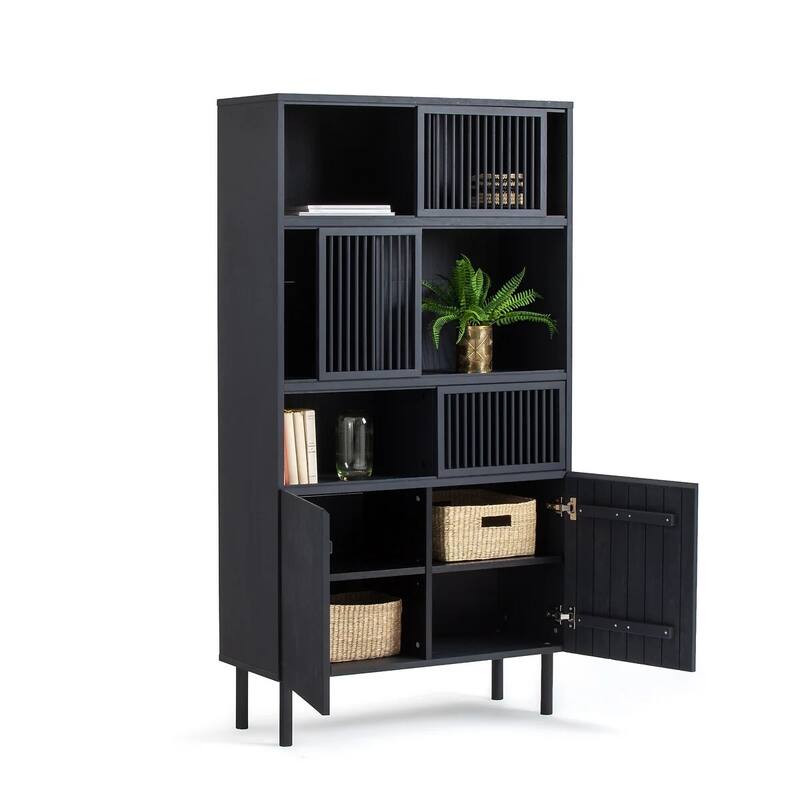 Bilbao Oak/Black Storage Bookcase