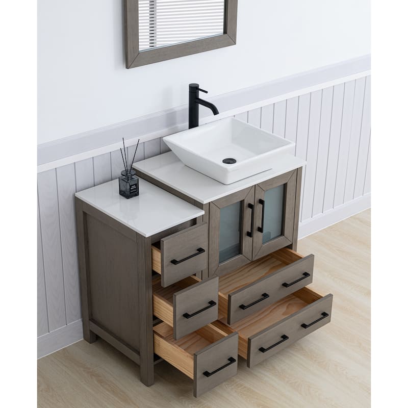 Vanity Art 36" Single Sink Bathroom Vanity Set with Engineered Marble Top and Free Mirror - 36 W X 18.5 D X 31.1 H