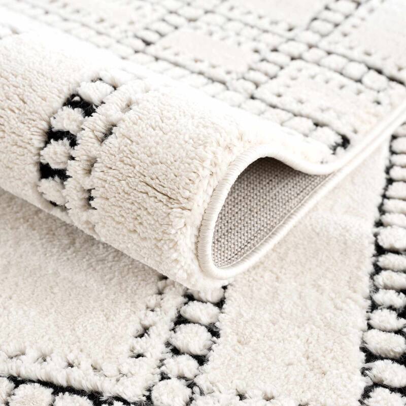 Hauteloom Azana Living Room, Bedroom Area Rug - Farmhouse - High Pile - Bone,Black - 5'3" x 7'