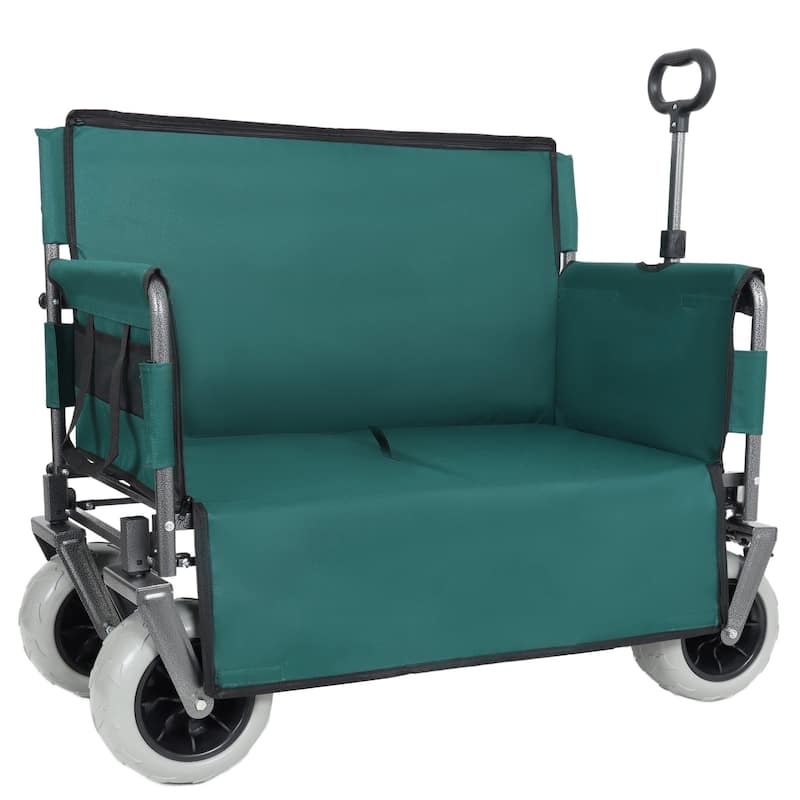 3-in-1 Folding Wagon Cart with Bench & 9″×4″ Beach Tires