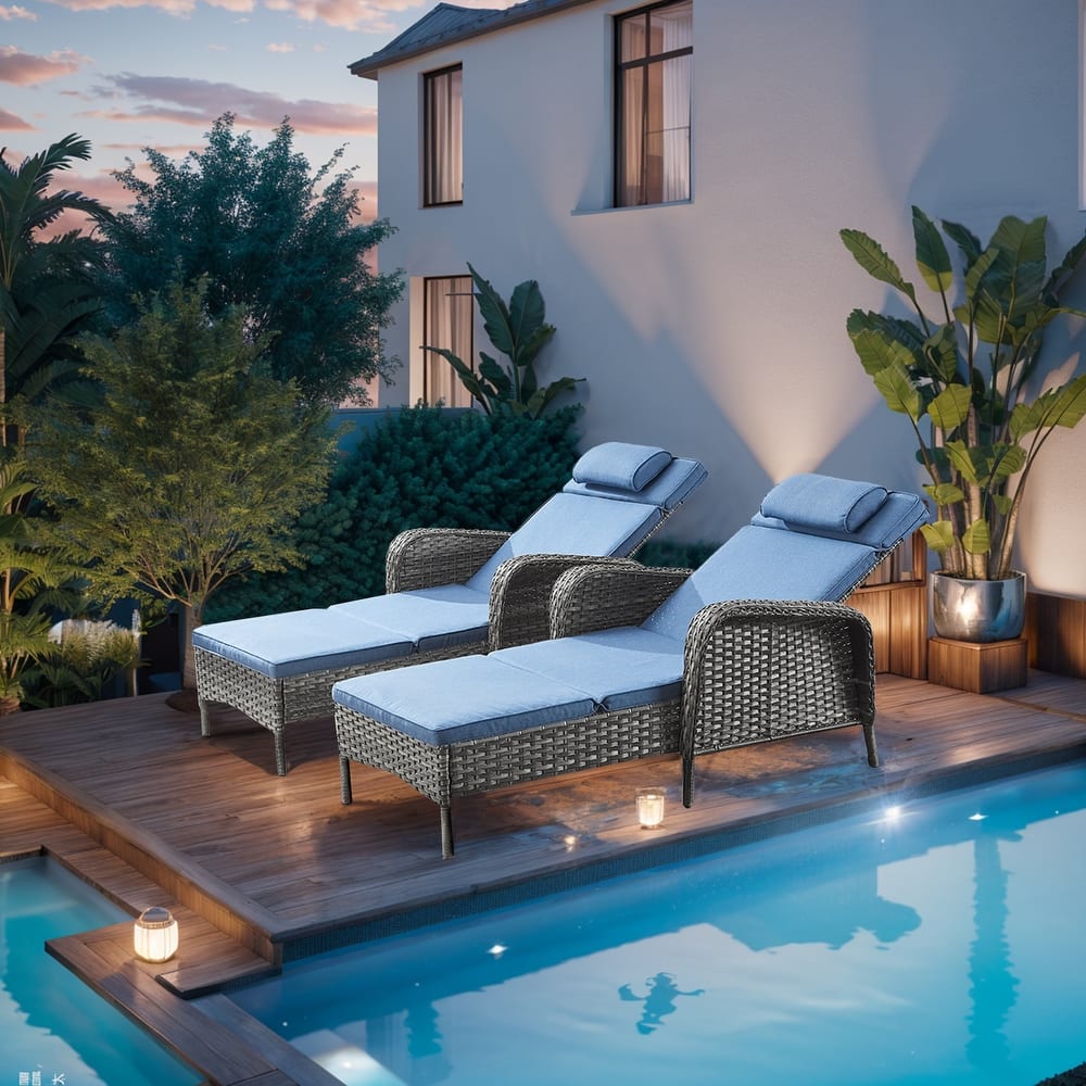 Outdoor 2 Peice Rattan Lounge Chaise