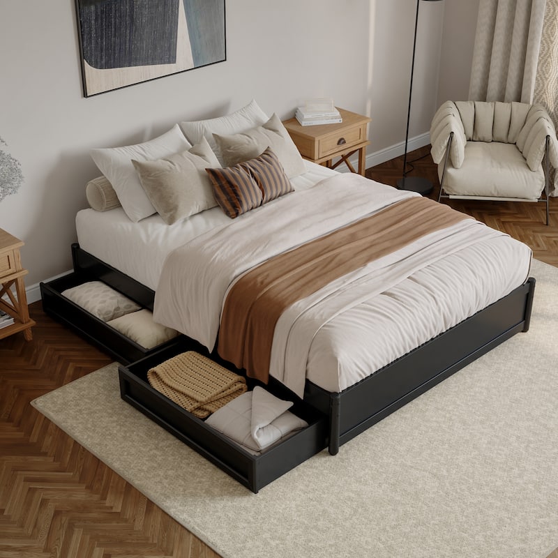 Barcelona Panel Platform Bed with Storage Drawers