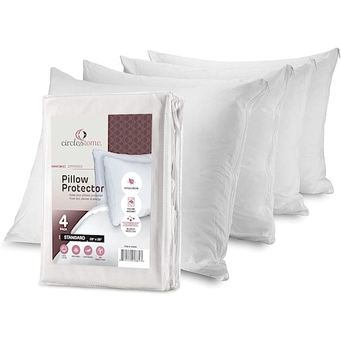 CIRCLESHOME Zippered Pillow Protectors 100% Cotton, Breathable & Quiet (4 Pack)
