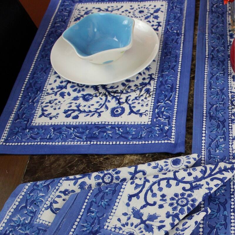 Block Print Cotton Eternal Floral Tablecloth Collection