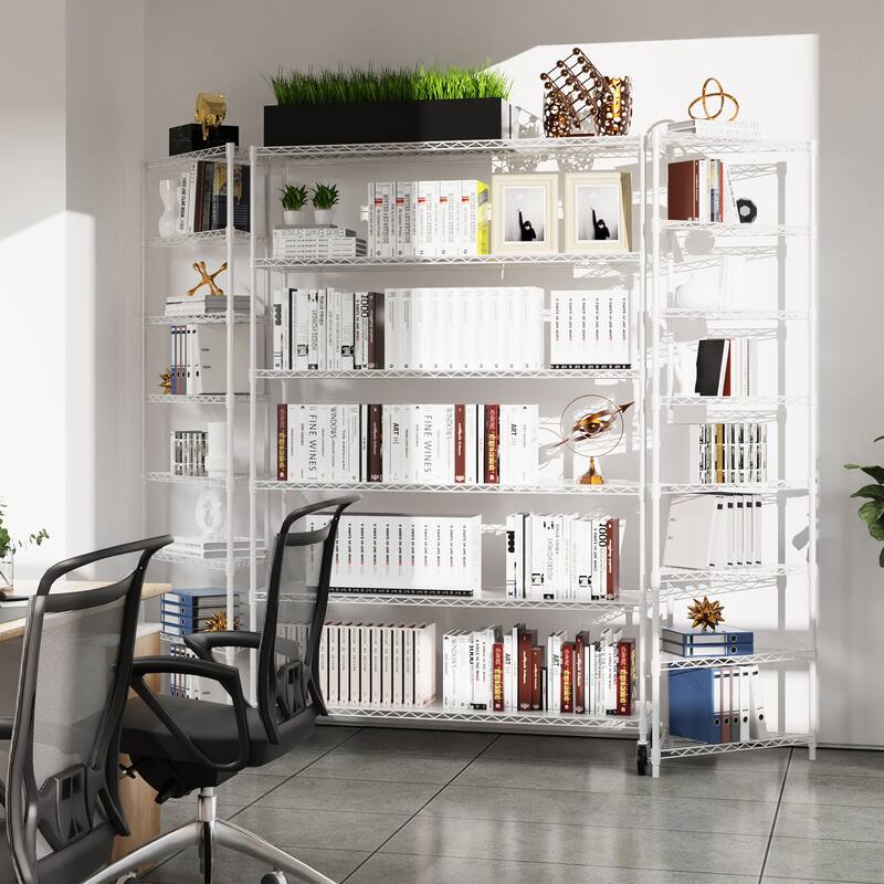 Heavy Duty 6 Tier Metal Shelves, Height Adjustable with Wheels