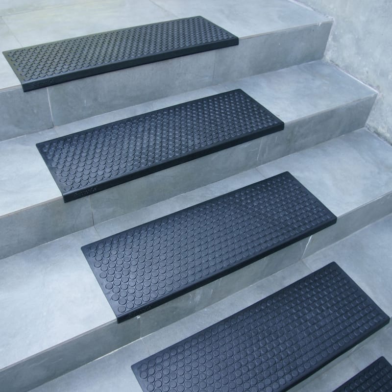Rubber-Cal "Coin-Grip" Non-Slip Rubber Tread Stair Mats (6 Pack), Black - 9.75in x 29.75in