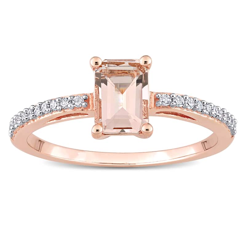 Miadora 10k Rose Gold Octagon-cut Morganite and 1/10ct TDW Diamond Ring