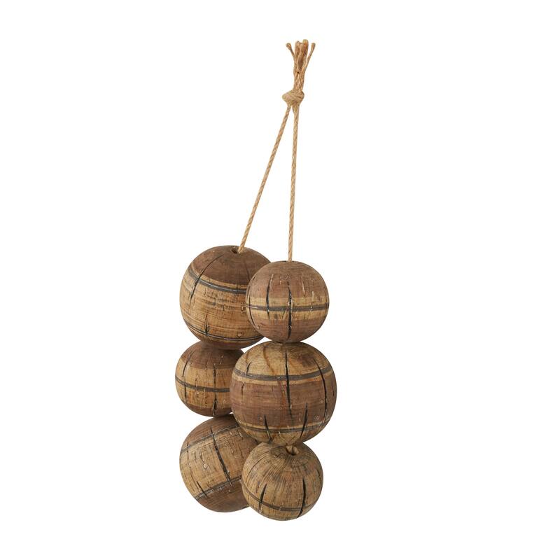 Brown Wood Handmade Distressed Striped 6 Strung Buoy Home Wall Decor with Hanging Rope