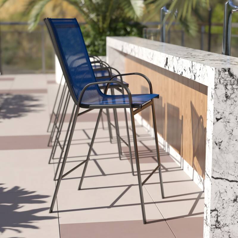 4 Pack Outdoor Barstools with Flex Comfort Material - Patio Stool - Navy