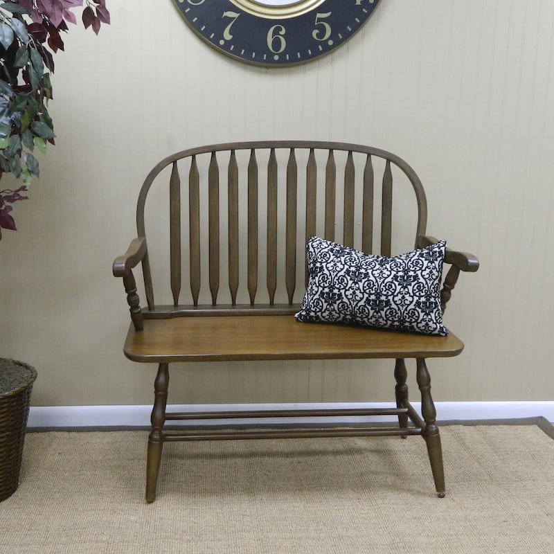 Arched Back Rectangular Bench with Armrest - 44" - Brown