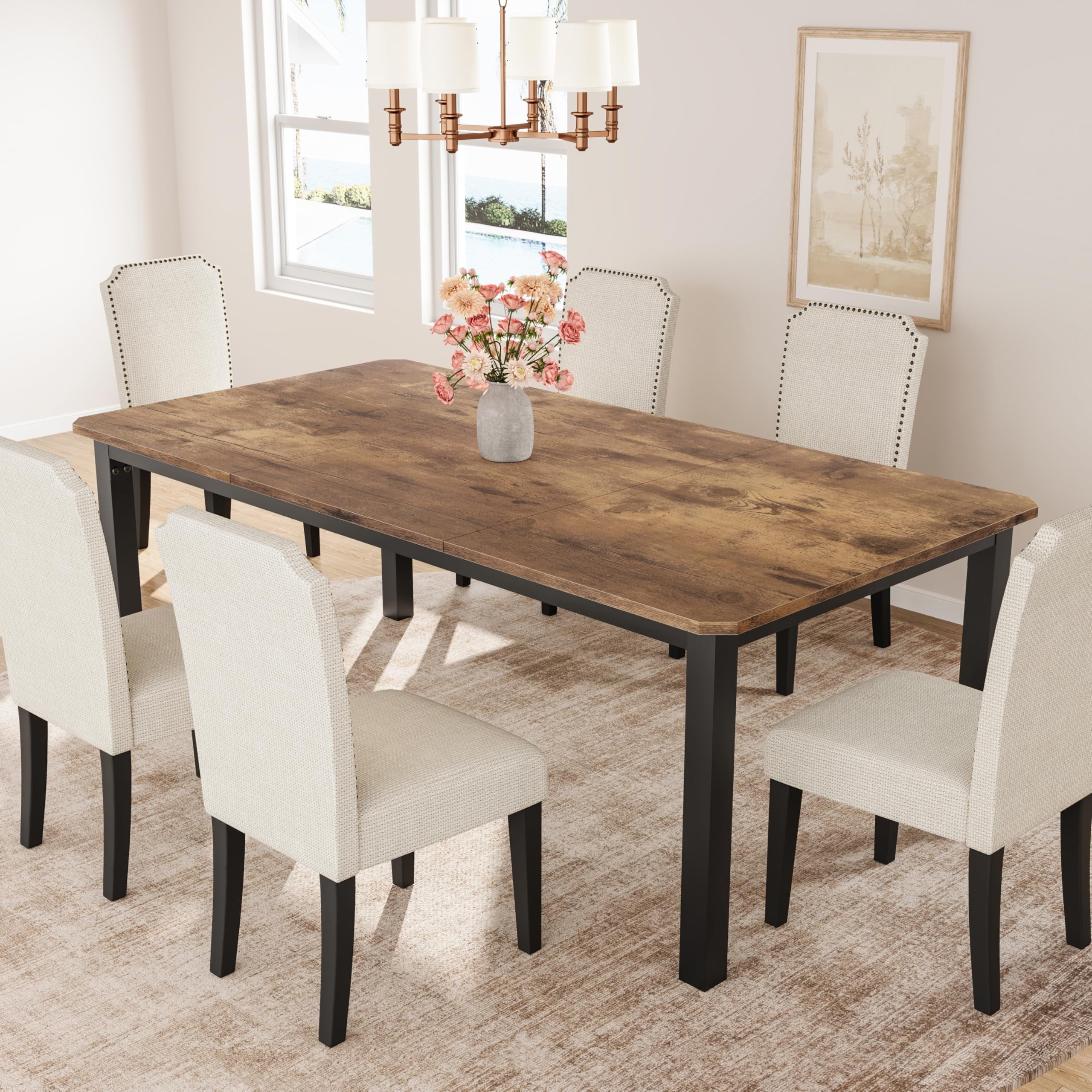 Dining Table for 8-10 People for Dining Room, Large Industrial Dinner Kitchen Tables with Sturdy Metal Frame(Only Table)