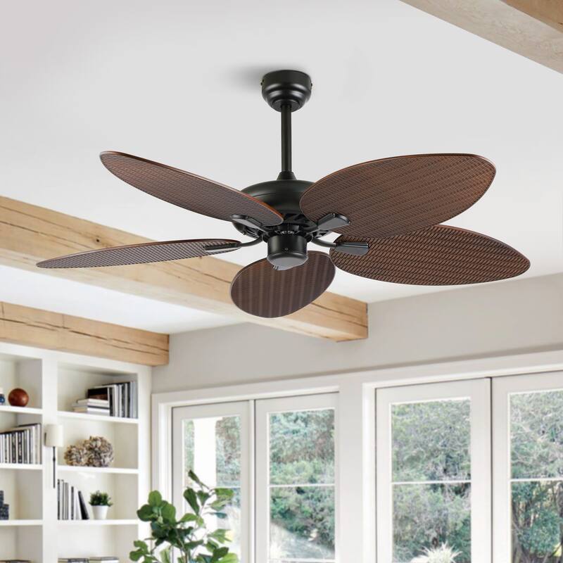 Max 52" Bohemian Industrial Iron/Plastic Mobile-App/Remote-Controlled 6-Speed Palm Blade Ceiling Fan, by JONATHAN Y