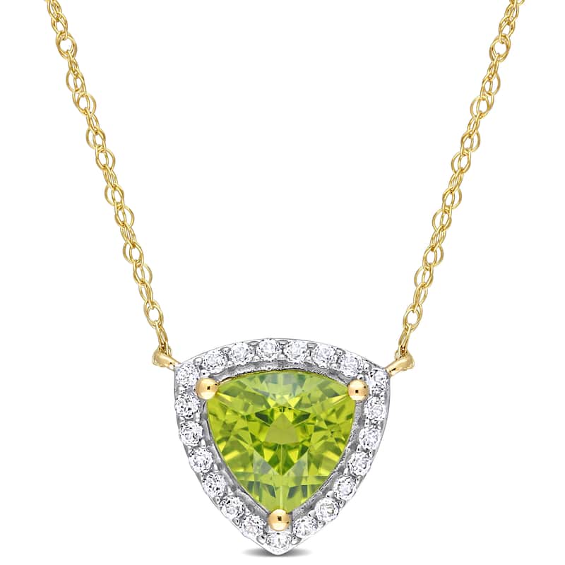 Miadora 10k Yellow Gold Peridot and White Topaz Halo Necklace