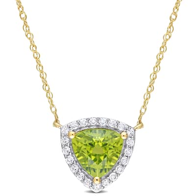 Miadora 10k Yellow Gold Peridot and White Topaz Halo Necklace