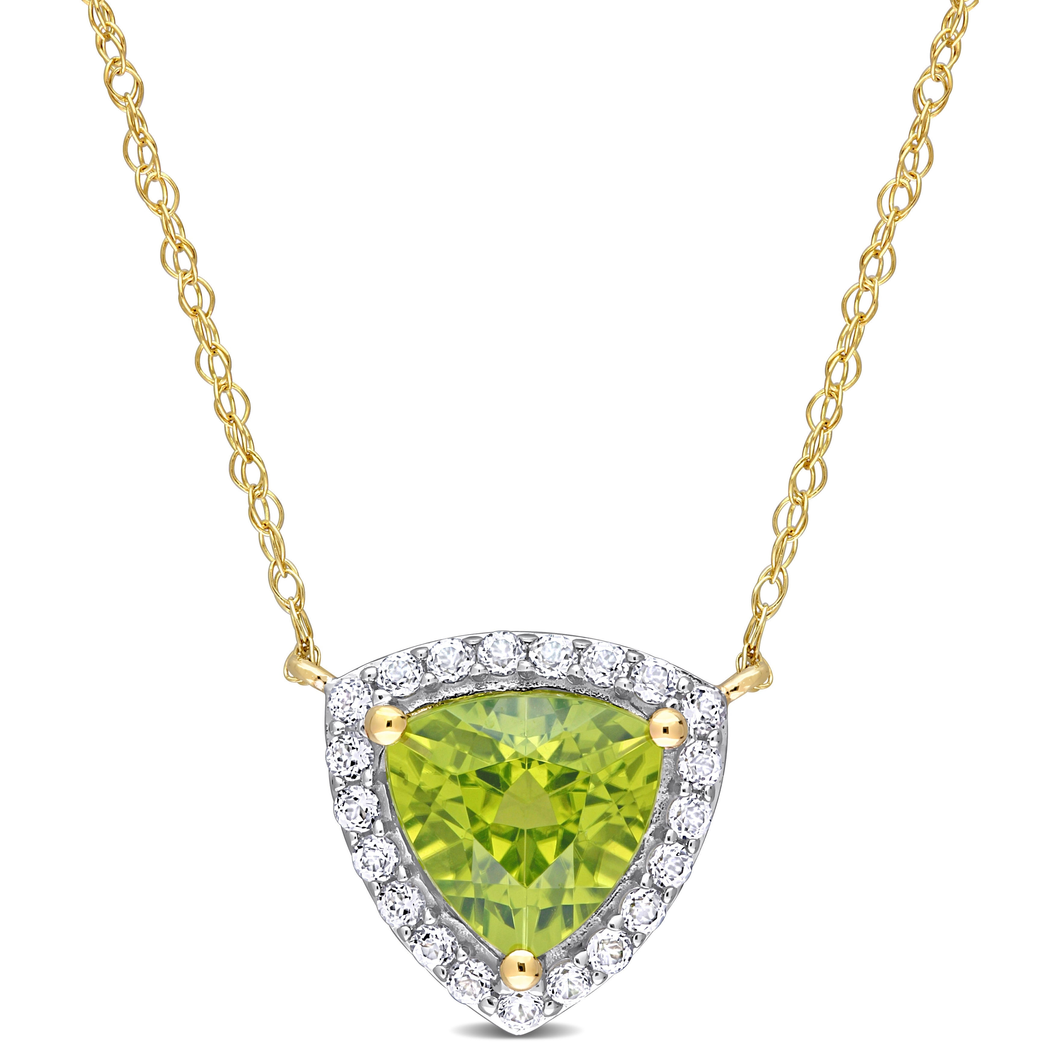 Miadora 10k Yellow Gold Peridot and White Topaz Halo Necklace