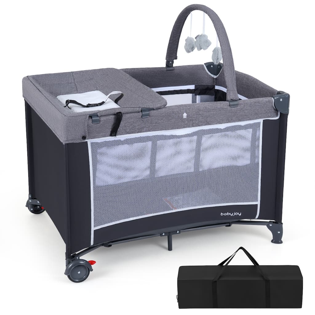 Gymax 3 in 1 Pack & Play w/ Toy Bar Diaper Changing Table w/ Safety