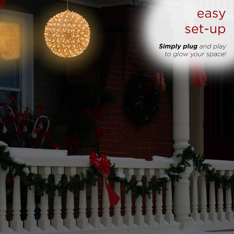 Alpine Corporation 8"H Indoor/Outdoor Christmas Flashing Sphere Hanging Ornament with LED Lights