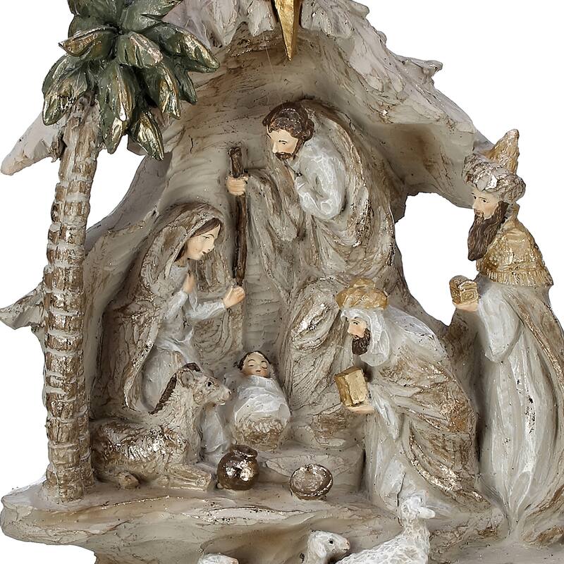 13.5" Resin Stairway Nativity W/Sheep Herd
