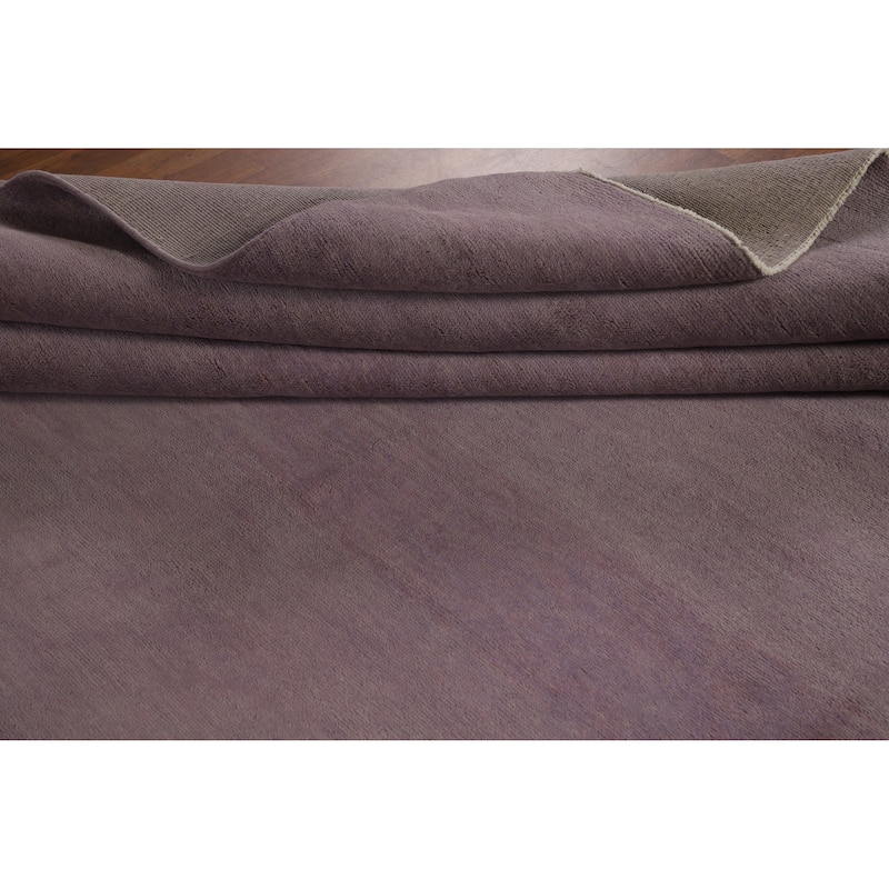 Hand Knotted Oriental 100% Wool Carpet Modern Solid Purples Gabbeh Area Rug - 12' 2'' X 9' 1''