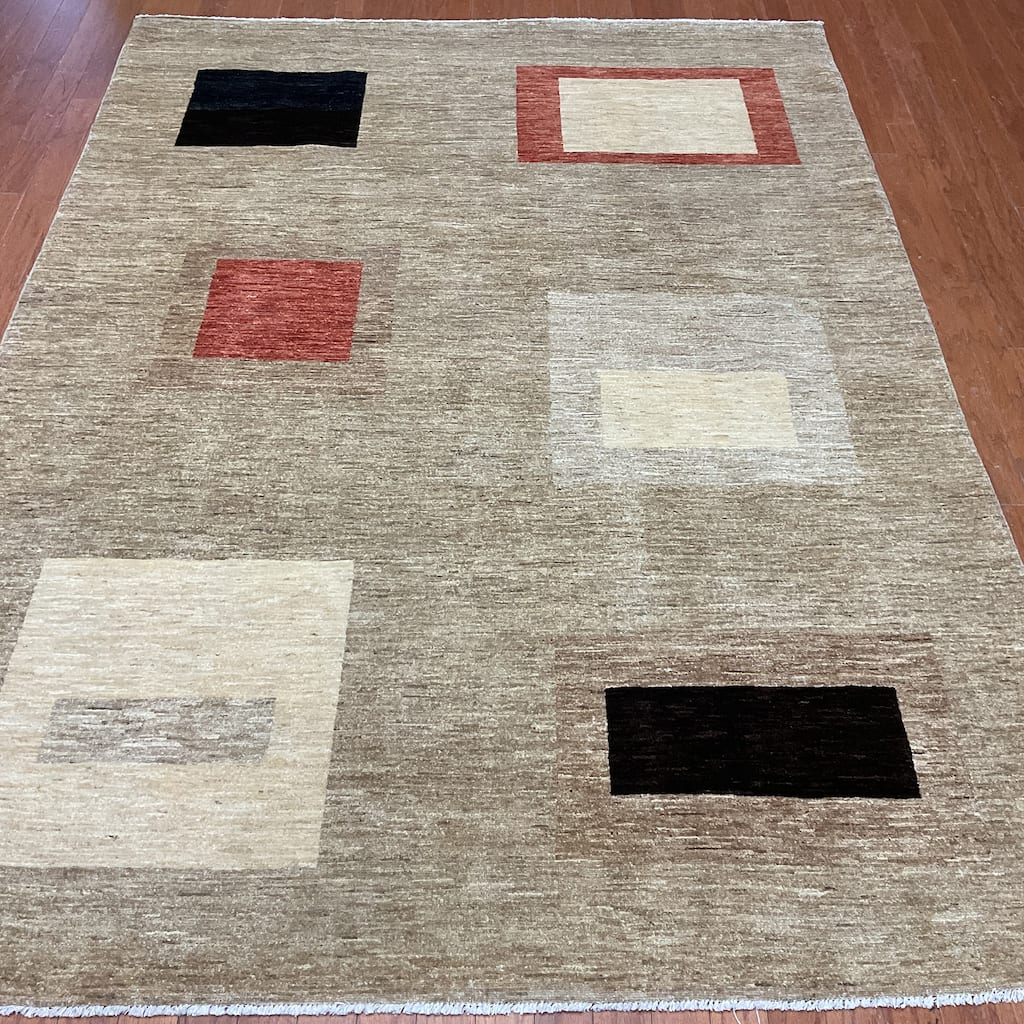HERAT ORIENTAL Handmade Vegetable Dye Contemporary Wool Rug - 6'4" x 8'10"