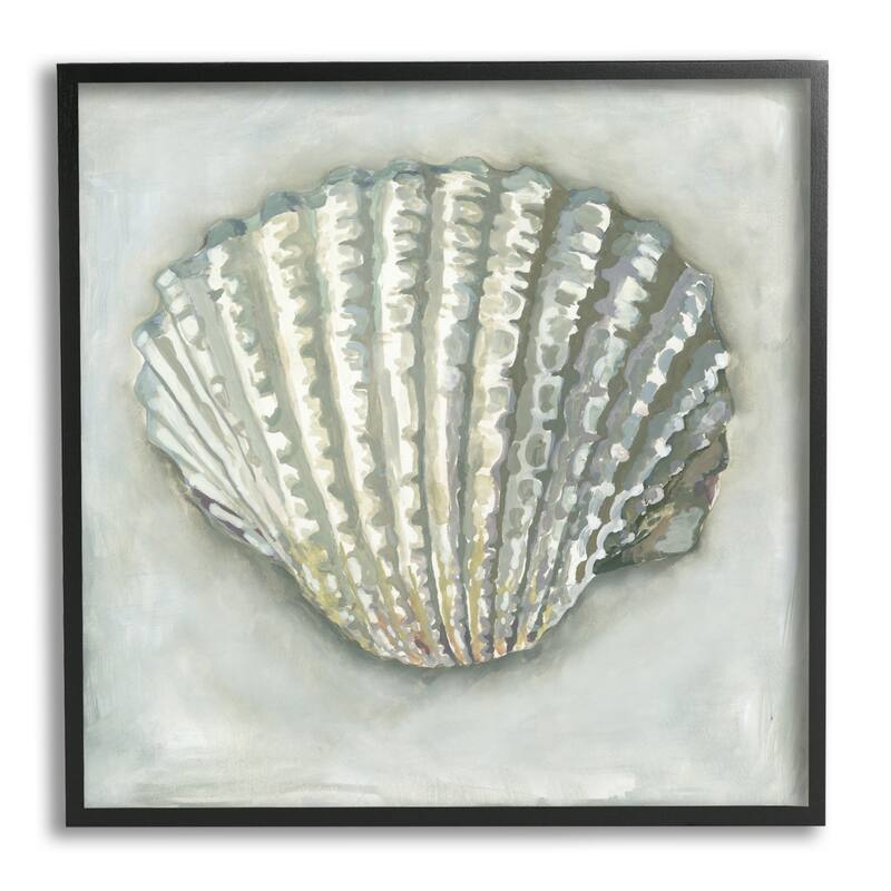 Stupell Clam Shell Nautical Grey Framed Giclee Texturized Wall Art, Design By Erica Christopher - 12 x 12 - Black