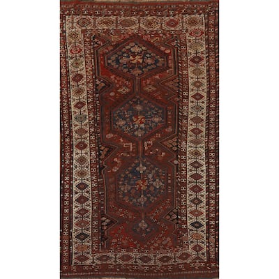 Pre-1900 Antique Vegetable Dye Qashqai Persian Orange Wool Carpet - 4'7" x 8'7"