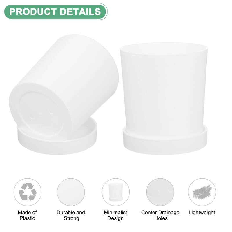 2-Pack Plant Pots, 4.5 Inch Plastic Pots with Drainage Holes - White