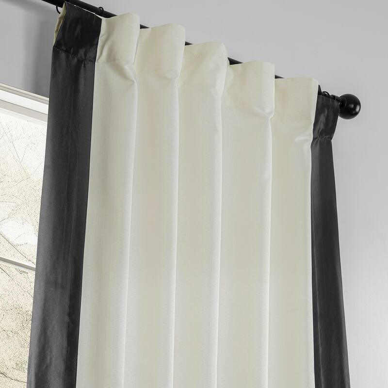 Exclusive Fabrics Fresh Pop Dobby Taffeta Side Bordered Light Filtering Curtains for Bedroom & Living Room Curtains (1 Panel)