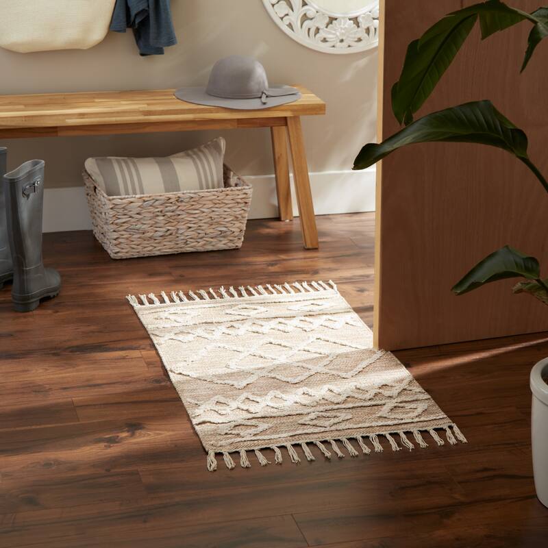 Scandinavian Honey Gold Printed Hand-Loomed Shag Rug 2x3 Ft