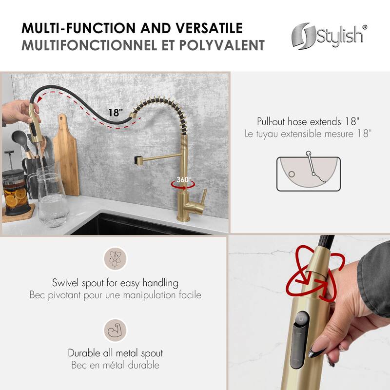 Milano Pull-Down Kitchen Faucet with water filter. Stainless Steel Gold.