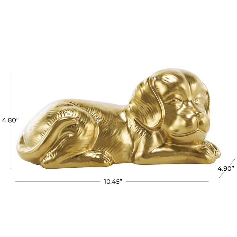 Ceramic Dog Laying Decorative Sculpture with Matte Finish - Silver or Gold - Roche River Decor