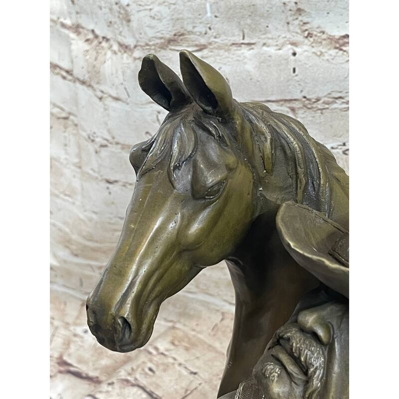 Western Art Old West Cowboy With Horse Bronze Bust Sculpture Marble Statue Decor