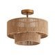 preview thumbnail 15 of 19, Bohemian 3-Light Antique Gold Natural Jute Rope Drum Semi-Flush Mount Ceiling Light - 15.4" W x 12.6" H