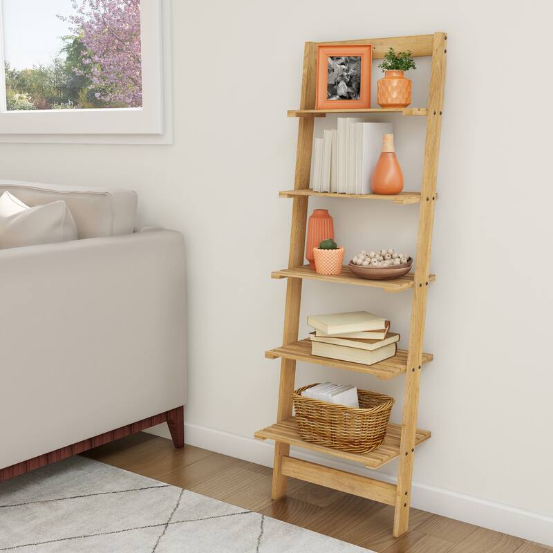 Lavish Home 5-Tier Wood Ladder Shelf, Oak - Oak