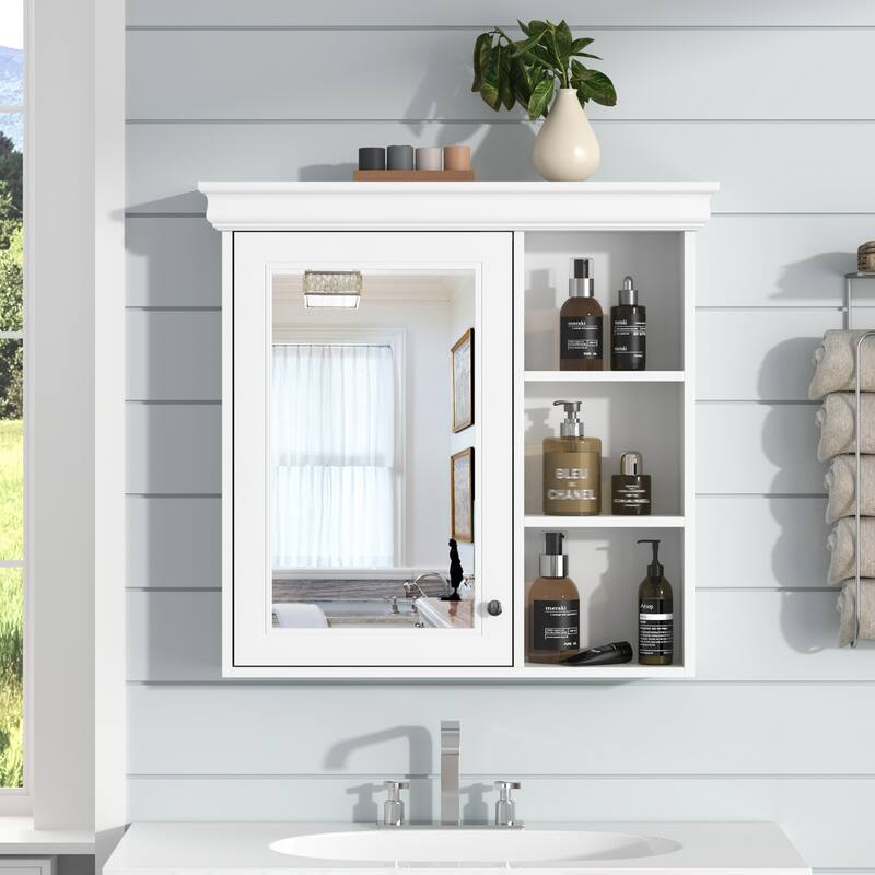 30'' x 28'' Bathroom Cabinet with Mirror, Wall Mounted Mirror Cabinet with Storage Organizer for Bathroom