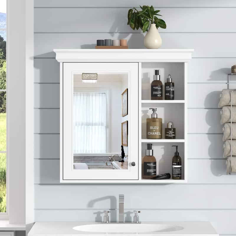 30'' x 28'' Wall-Mounted Medicine Cabinet with Mirror and Storage Organizer, Over-The-Toilet Bathroom Storage Solution‌. - White