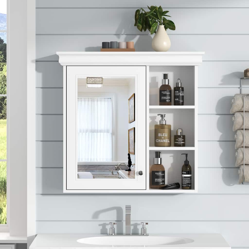 Mirrored Cabinet for Bathroom Wall Cabinet Storage Medicine Cabinet with Open Shelves and Adjustable Internal Shelf Heights