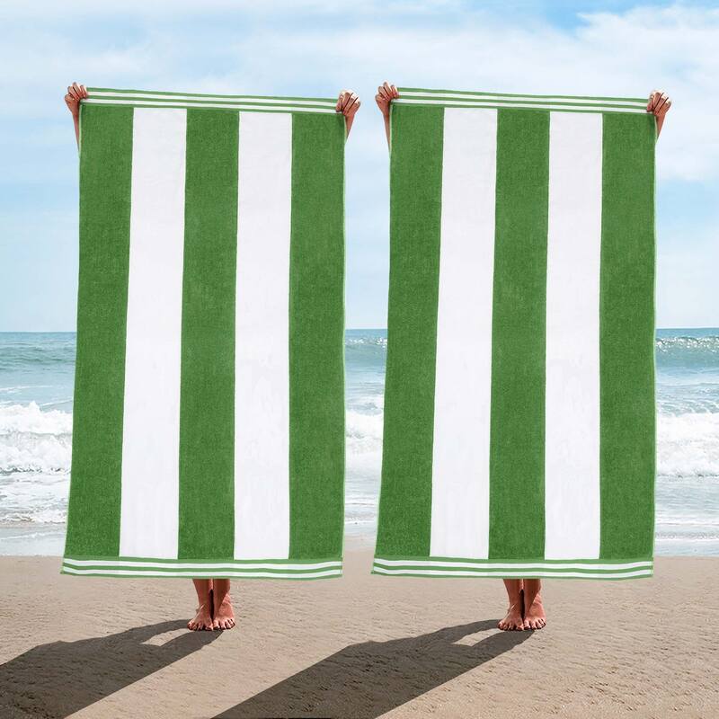 Cabana Stripe Oversized Cotton Beach 2 Piece Towel Set by Superior - Dark Green