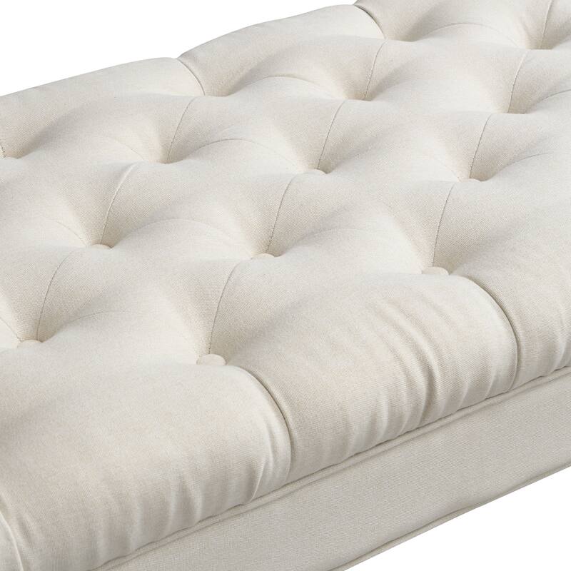 Christopher Knight Home - Button Tufted Bed Bench, Upholstered Fabric Ottoman with Rolled Arms, Footstool with Legs