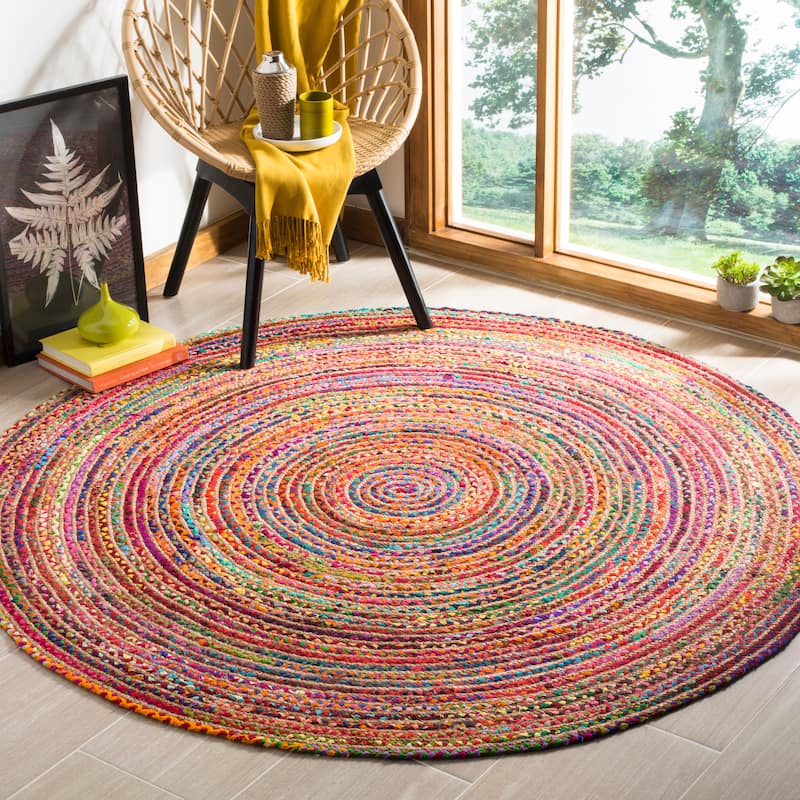 SAFAVIEH Handmade Cape Cod Marget Boho Coastal Jute Rug - 3' Round - Red/Multi - Round