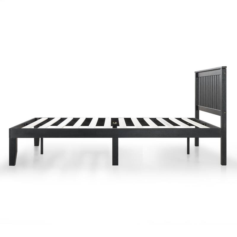 Solid Wood Platform Bed with Paneled Headboard Multiple Colors