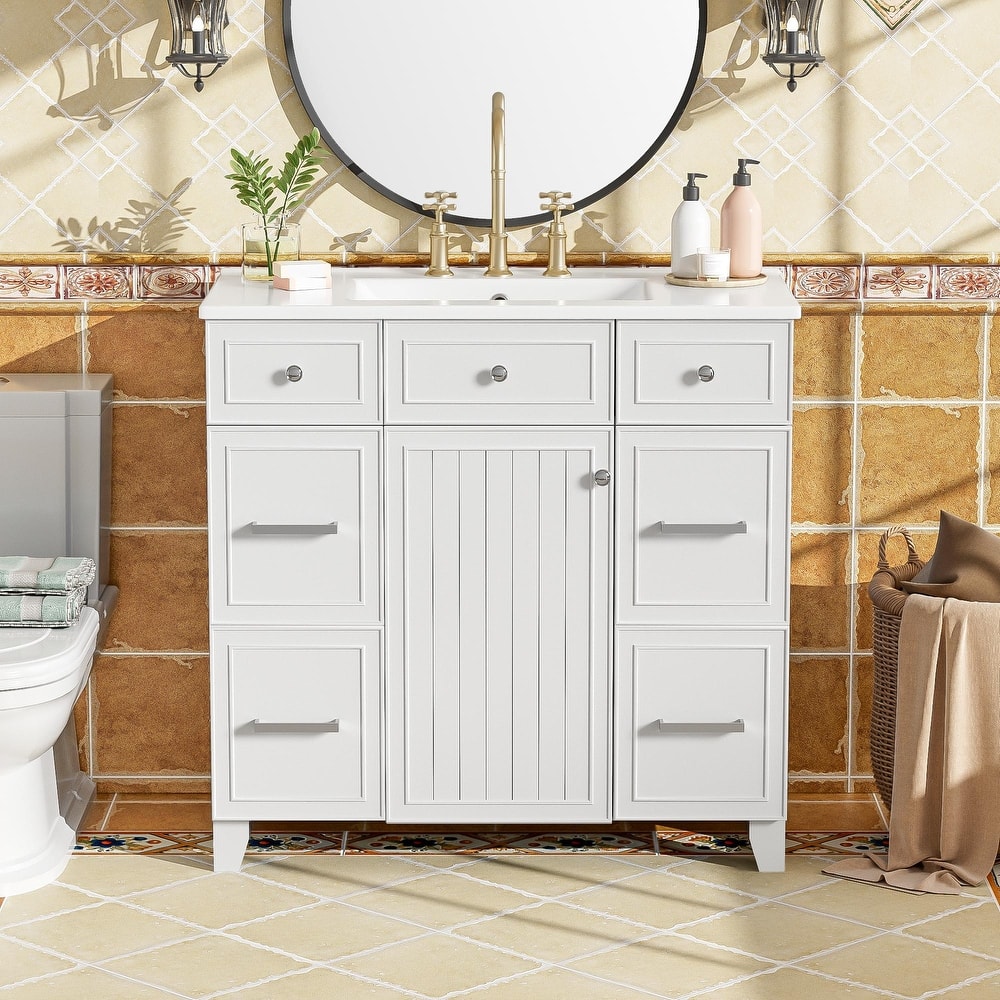 GDFStudio - Zyra Wood 36" Bathroom Vanity with Drawers, Adjustable Shelf and Soft-Close Door