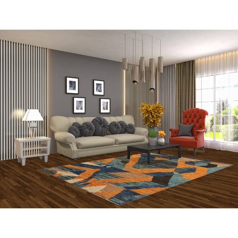 Abstract Geometric Moroccan Oriental Area Rug Hand-Knotted Wool Carpet - 5'5" x 7'9"