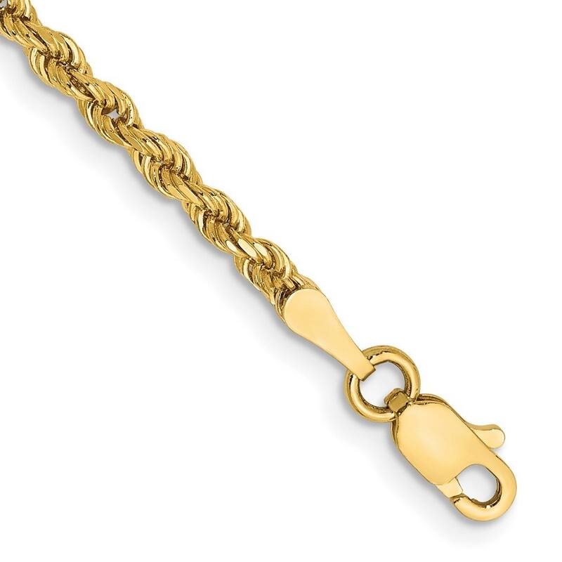 Curata 10k Yellow Gold Unisex 2.5mm Semi Solid Diamond Cut Rope Chain Bracelet Options: 7" 8" 9"